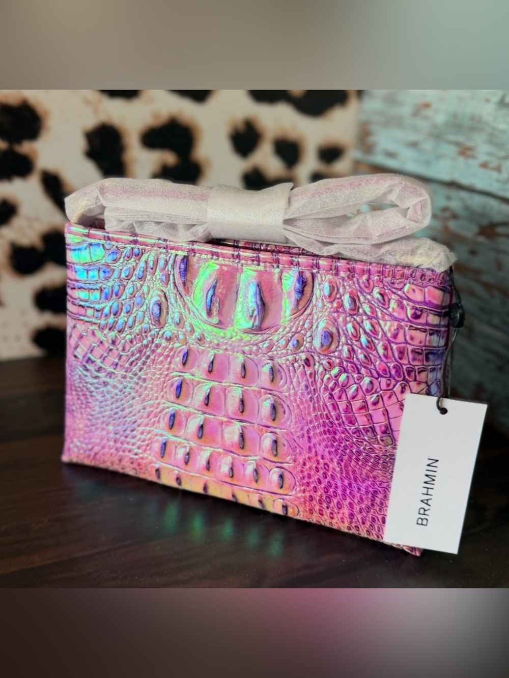 BRAHMIN PURPLE IRIS LORELEI PURPLE & PINK IRIDESCENT GLOW NWT FIRM $ HARDTOFIND - Picture 6 of 12